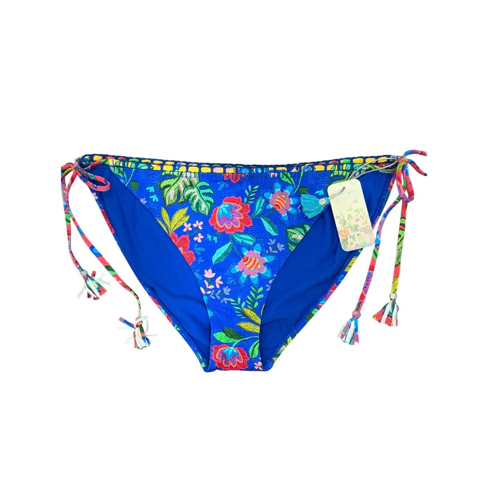 Johnny Was Rumba Mix Floral String Bikini Bottom Blue Tassel CSW3625-F XXL Beach
